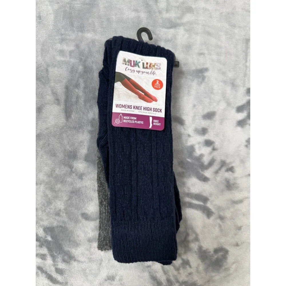 Muk Luks Women’s 2 Pair Pack Knee High Socks Size 6-11 Navy